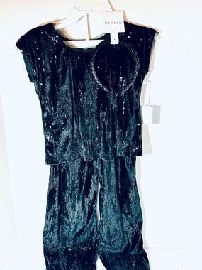 Btween Black Sequin Top, Wide-Leg Pant and Headband Set New With Tag Size 8C